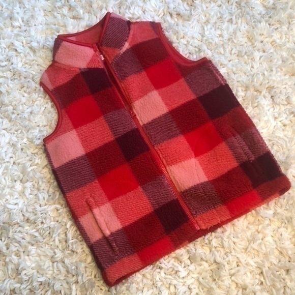 Old Navy Jackets & Blazers - OLD NAVY | Red Plaid Fleece Collared Zip Vest - Youth Size XL (14) / Adult Small